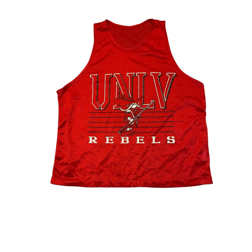 Vintage 1992 UNLV Rebels Mesh Tank Top Red Hey Reb Mascot Mens Large‎ USA Made